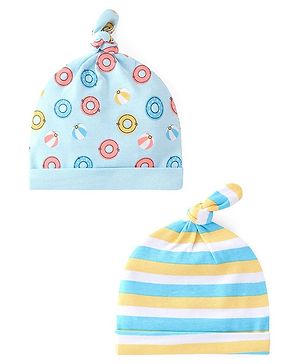 Babyhug 100% Cotton Cap with Beach Theme Print Pack of 2 - Blue & Yellow