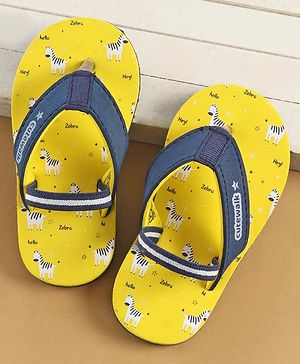 Cute Walk by Babyhug Slip On Flip Flops with Zebra Print & Back Strap - Yellow