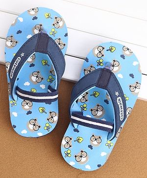 Cute Walk by Babyhug Flip Flops With Back Strap Bear Print - Blue
