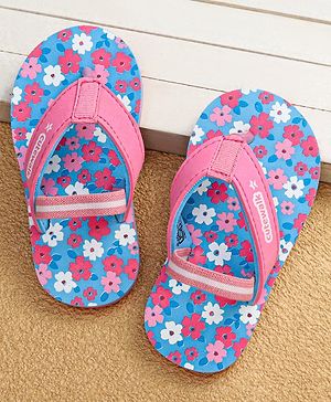 Cute Walk by Babyhug Slip On Flip Flops with Back Strap & Floral Print - Blue & Pink