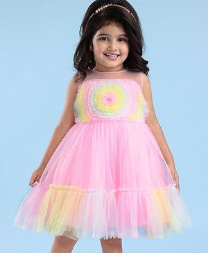Babyhug Woven Sleeveless Tiered Party Dress With Frill Detailing  - Multicolour