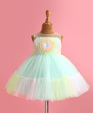 Babyhug Woven Sleeveless Tiered Party Dress With Frill Detailing  - Pastel Green