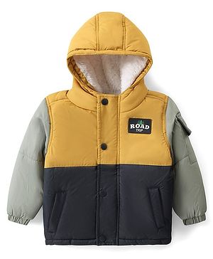 Babyhug Woven Full Sleeves Hooded Jacket with 3D Applique - Mustard Yellow