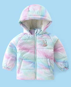 Babyhug Full Sleeves Padded Hooded Jacket with Bunny Patch Work Detailing - Multicolour