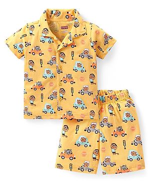 Babyhug Cotton Knit Half Sleeves Night Suit With Animals Print - Yellow