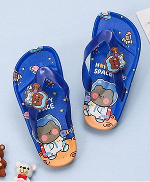 Yellow Bee Space Theme Detailed Flip Flops - Blue