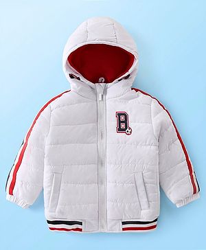 Babyhug Woven Full Sleeves Hoodie With Alphabet Patch- White