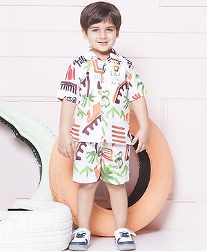 AJ Dezines Cotton Half Sleeves Abstract Printed Shirt & Shorts Set - White