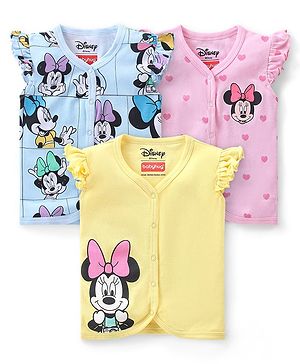 Babyhug Interlock Frill Sleeves Front Open Jhablas Minnie & Friends Print Pack of 3 - Multicolour