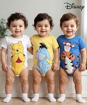 Babyhug Disney Cotton Knit Half Sleeves Onesies with Winnie The Pooh Graphics Pack of 3 - Multicolour