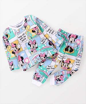 Babyhug Disney Cotton Knit  Full Sleeves Night Suit With Minnie Mouse Printed-Blue