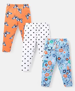 Babyhug Cotton Knit  Full Length Striped Leggings with Polka Dots & Floral Print Pack of 3 - Multicolour