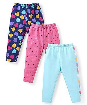 Babyhug Cotton Knit Full  Length Leggings Polka Dots &  Heart Print Pack of 3 - Multicolour