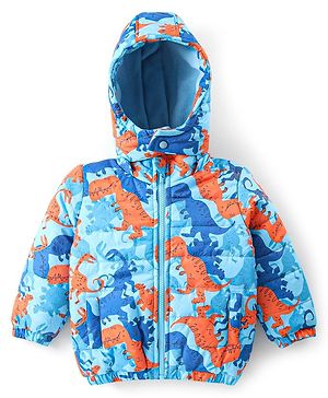 Babyhug Full Sleeves Hooded Jacket with Dino Print - Blue