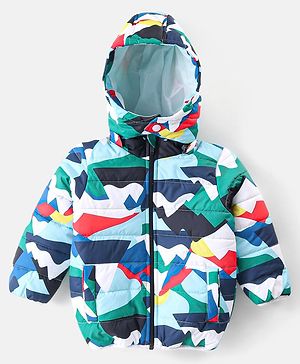 Babyhug Full Sleeves Jacket with Removable Hood &  Abstract Print - Multicolour