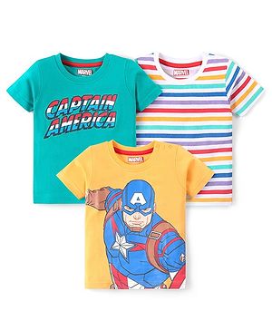 Babyhug Marvel Cotton Knit Half Sleeves T-Shirts  with Striped & Avengers Graphics Pack of 3 - Multicolour