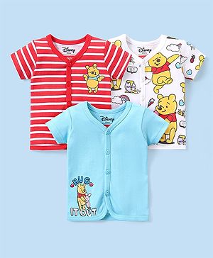 Babyhug Disney Single Jersey Knit Half Sleeves with Striped & Winnie the Pooh Print Pack of 3 - Multicolour