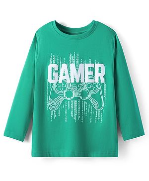 Pine Kids Cotton Knit Full Sleeves T-Shirt With Text Print - Mint