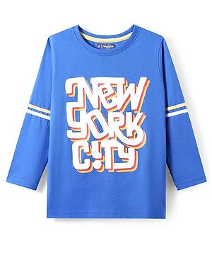 Pine Kids Cotton Knit Full Sleeves T-Shirt With Text Print - Blue