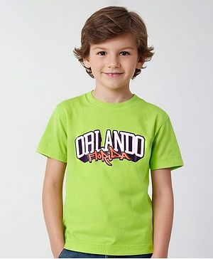 Pine Kids Cotton Knit Half Sleeves T-Shirt with Text Graphics - Lime Green