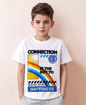 Pine Kids Cotton Knit Half Sleeves Text Printed T-Shirt - White