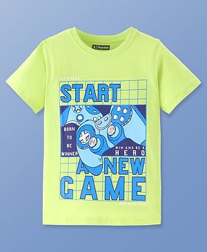 Pine Kids Cotton Knit Half Sleeves T-Shirts with Gamepad & Text Print - Lime