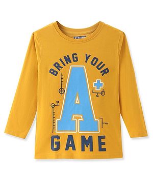 Pine Kids Cotton Knit Full Sleeves T-Shirt with Text Print - Golden