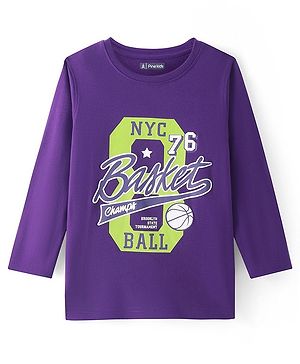Pine Kids Cotton Knit Full Sleeves Text Printed T-Shirt - Violet