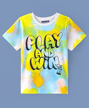 Pine Kids Cotton Knit Half Sleeves T-Shirts with Play And Win Print - White