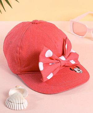 Babyhug Disney  Summer Cap With Minnie Mouse Graphics & Bow Applique - Red