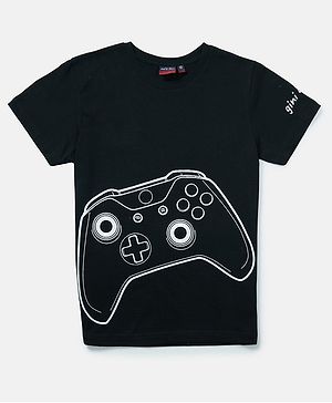 GINI & JONY Cotton Half Sleeves T-Shirt Gaming Console Print - Charcoal Grey