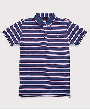 GINI & JONY Cotton Knit Half Sleeves Striped T Shirt - Blue