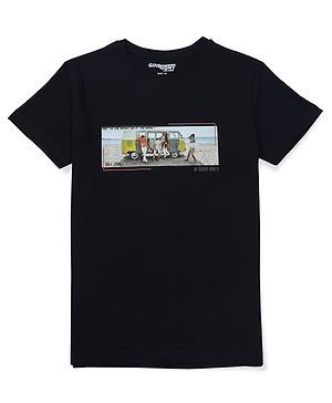 GINI & JONY Cotton Half Sleeves T-Shirt Beach Trip Print - Navy