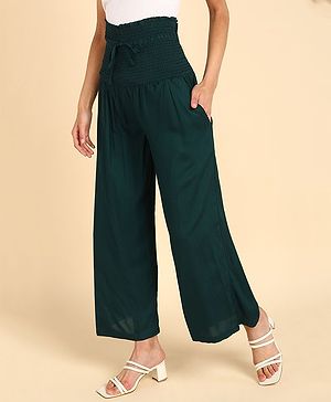 Zelena 100% Rayon Smocked Detailed  Ankle Length High Waist Maternity Trousers - Green