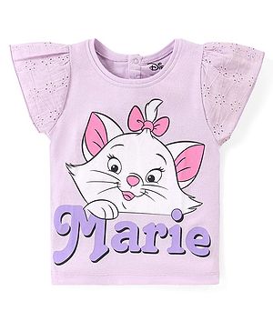 Babyhug Disney Cotton Top With Schiffli Sleeves Aristocats Marie Graphics - Lavender