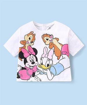 Babyhug Disney Cotton Half Sleeve T-Shirt With Minnie Mouse Graphics - White