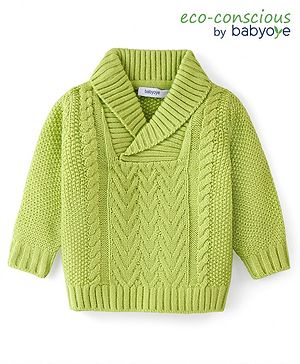 Babyoye Knitted Full Sleeves Pullover Textured Sweater with Cable Knit Design - Lime