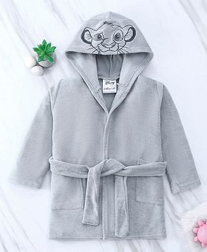 Babyoye Disney  Hooded Bath Robe With Pockets and Lion King Graphics - Grey