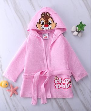 Babyhug Disney Terry Knit Hooded Full Sleeves Bath Robe With Pockets and Chip N Dale Graphics - Pink