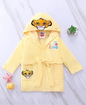 Babyhug Disney Terry Knit Hooded Bath Robe With Pockets & Lion King Graphics - Yellow