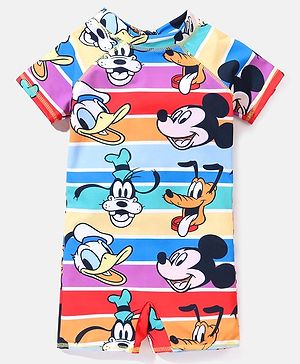 Babyhug Disney Half Sleeves Legged Swimsuit with Mickey Mouse Print - Multicolour