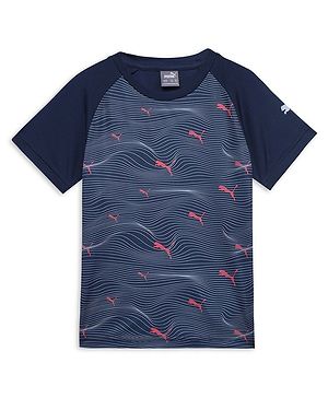 PUMA Half Raglan Sleeves Brand Logo Printed Tee - Club Navy Blue