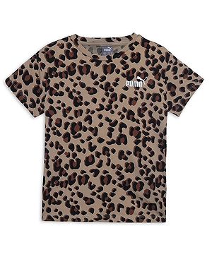 PUMA Cotton Half Sleeves Animal Printed Youth Relaxed Fit Tee - Prairie Tan