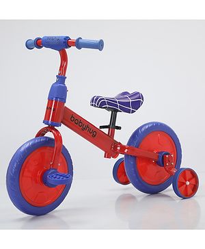 Babyhug 2 -1 Balance Bicycle 12 Inches - Red & Navy| Adjustable Seat Height| Removable Training Wheels| Removable Pedals| Puncture Proof Tyre