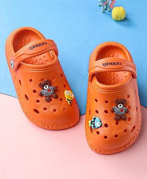 Cute Walk by Babyhug Slip On Clogs Teddy Bear Applique - Orange