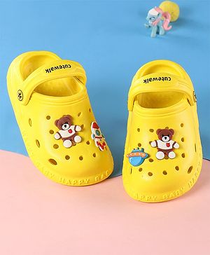 Cute Walk by Babyhug Clogs With Backstrap Closure Teddy & Rocket Applique -  Yellow
