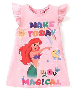 Babyhug Disney Cotton Frill Sleeves Nighty With Disney Princess Graphics-Pink