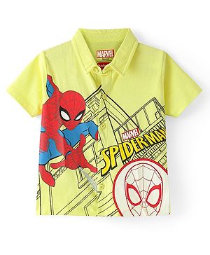 Babyhug Marvel Cotton Knit Half Sleeve Regular Collar Shirt With Spiderman Graphics - Green