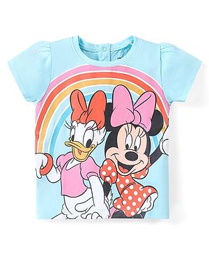 Babyhug Disney Cotton Knit Half Sleeves Top with Minnie Mouse Graphics - Blue