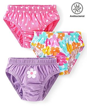 Babyhug 100% Cotton Knit Antibacterial Panties with Polka Dots & Floral Print  Pack of 3 - Multicolour